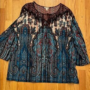 Cato Blue Brown 3/4 Sleeve Blouse